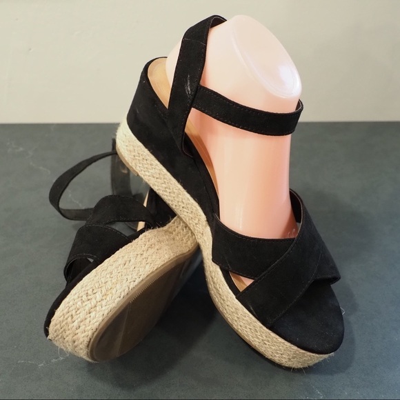 Big Buddha sz 10 black vegan fabric wedge espadrilles - Picture 8 of 15